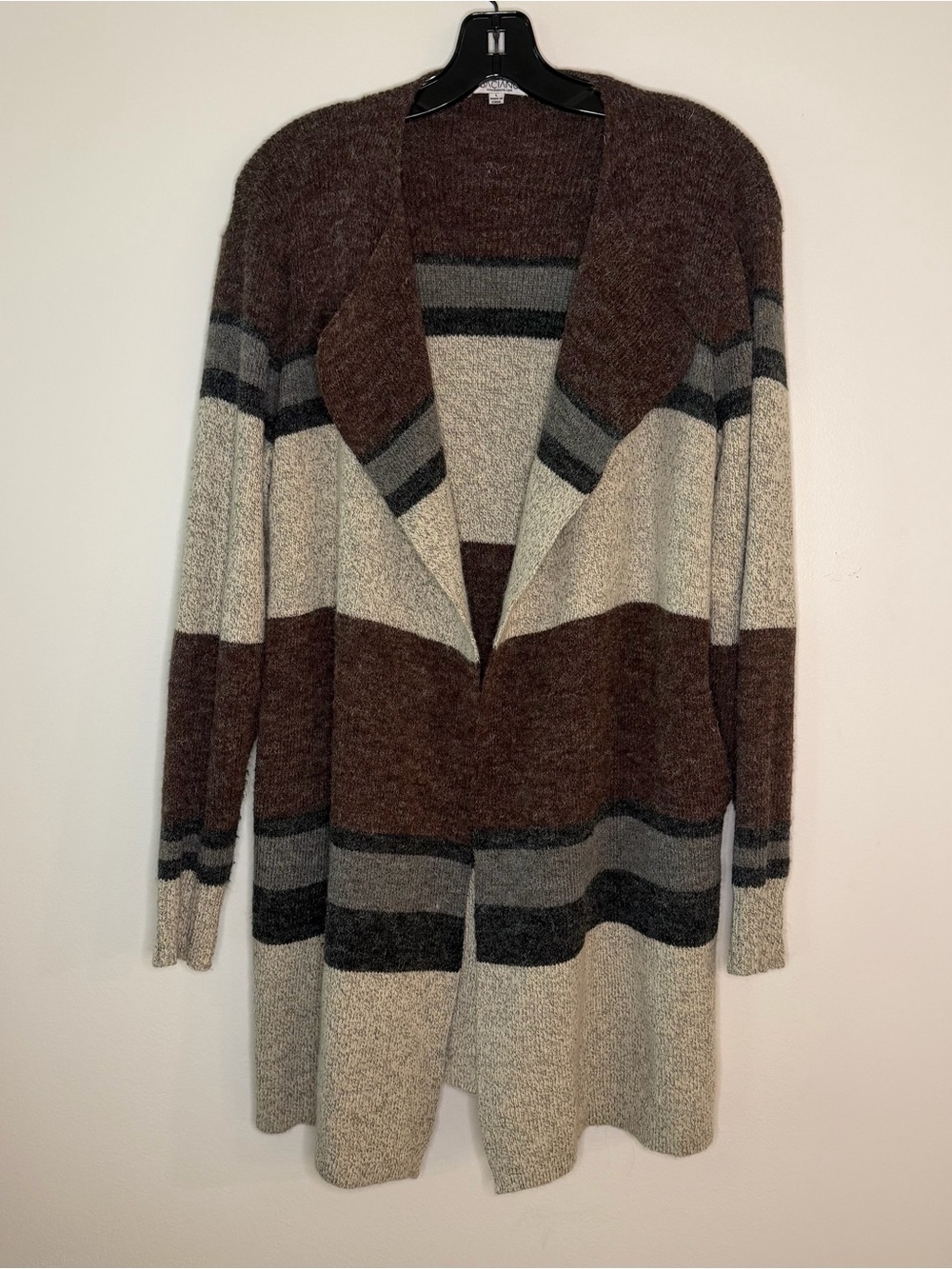 Baciano Striped Open-Front Long Cardigan Sweater - Brown & Gray L